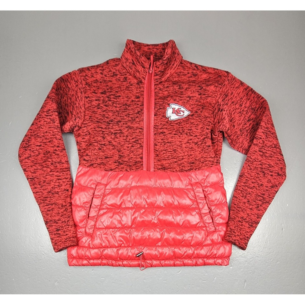 NFL Team Apparel Kansas City Chiefs Half Puffer Pullover Womens Sm. Red‎ Qt. Zip